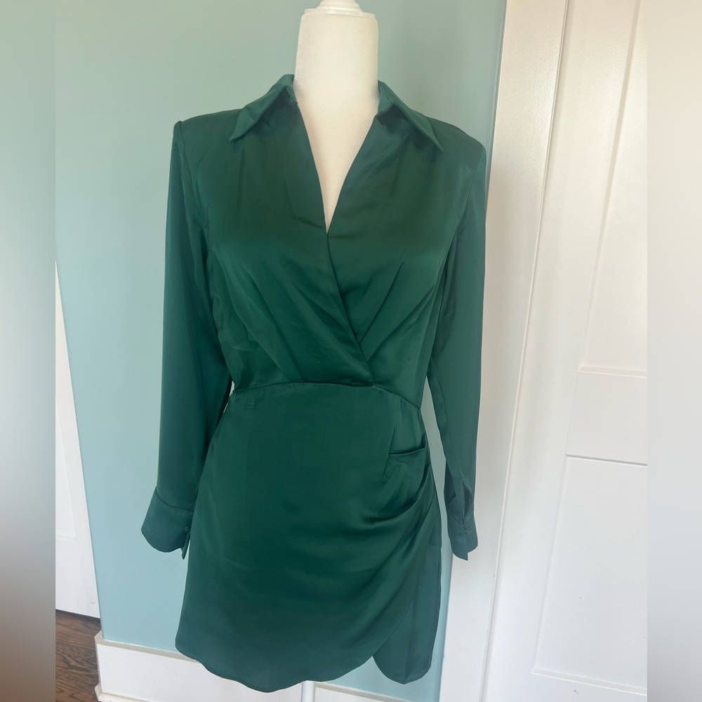 Deluc Green Silky Wrap Mini Dress Size XS NWT
